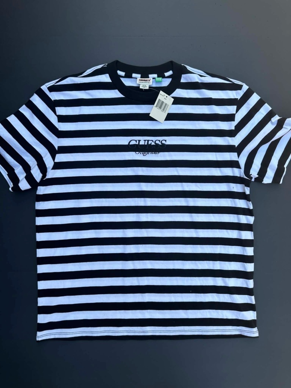 Guess Black & White Striped Crew Tee